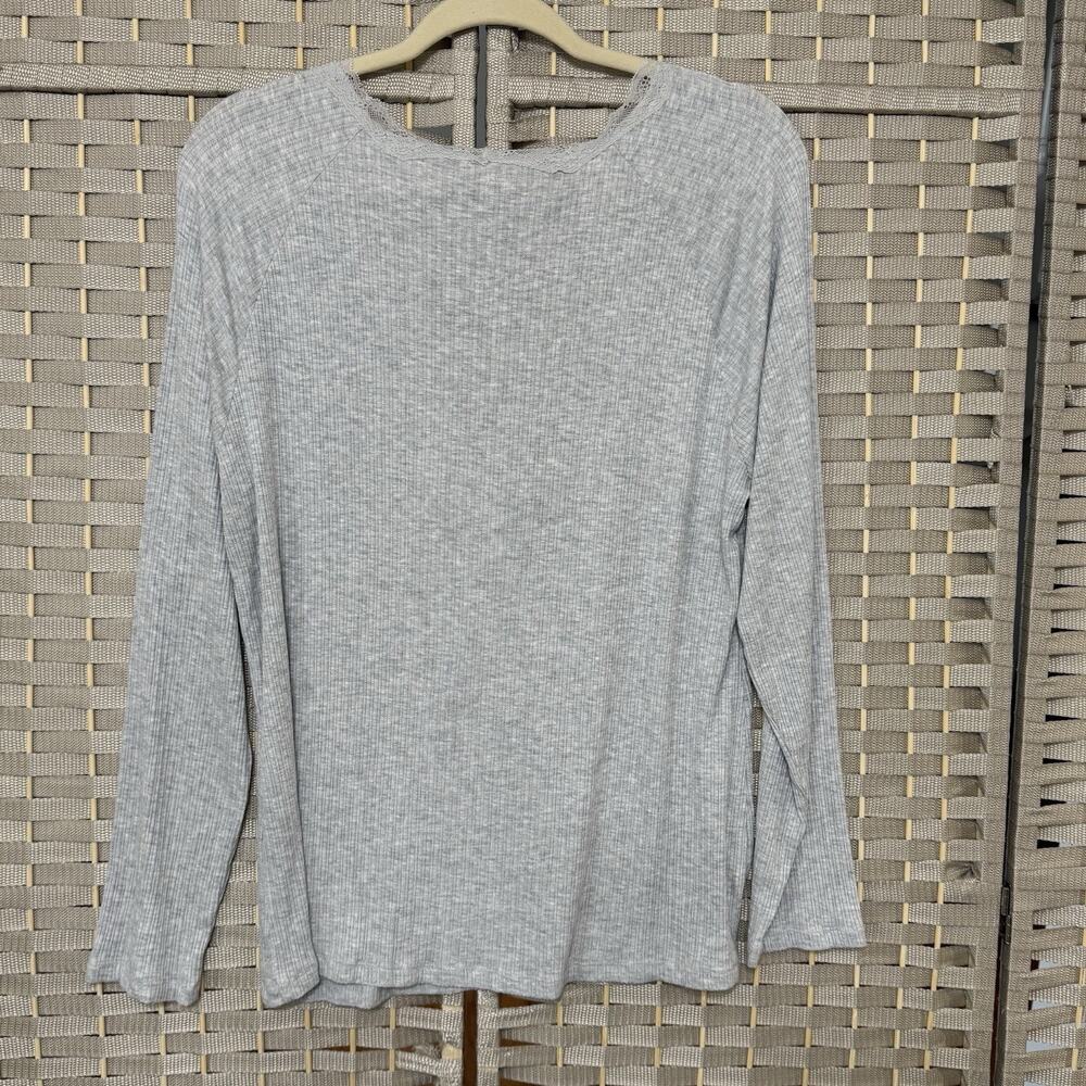 Soma Cool Nights Ribbed Pajama Top Set of 2 Size L Lilac Gray Lace Trim Henley - Picture 4 of 11